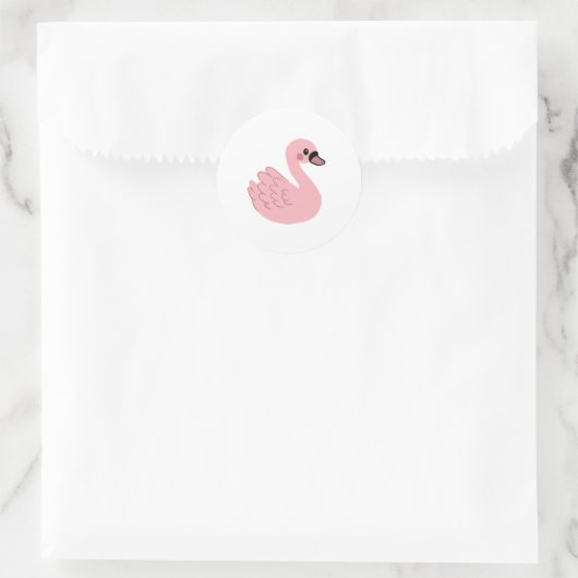 Sticker Rond Kawaii Swan rose - Joli dessin animé animal (Sac)