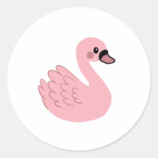 Sticker Rond Kawaii Swan rose - Joli dessin animé animal (Devant)