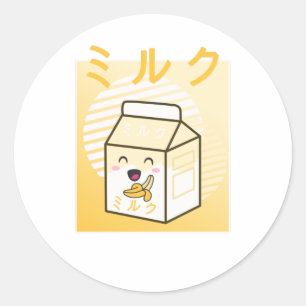Sticker Rond Kawaii Vache Retro Bananes japonaises Lait