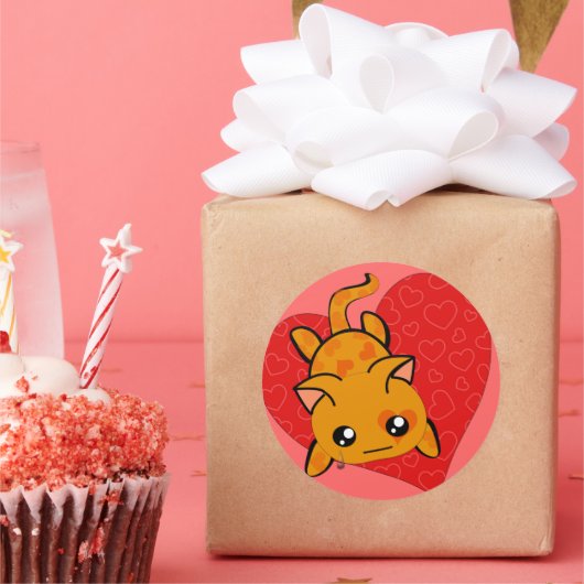 Sticker Rond Kawaii Valentine Kitty (Fête)