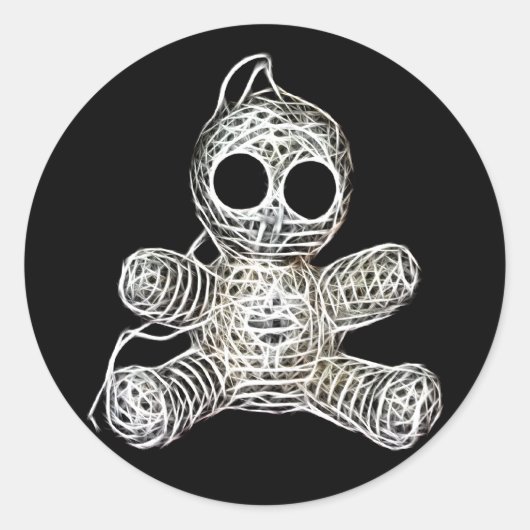 Sticker Rond Kawaii White Voodoo Doll Funny Magic Toy (Devant)