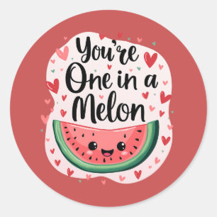 Sticker Rond Kawaii "You're One in a Melon" Cute Watermelon Pun