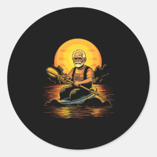 Sticker Rond Kayaking Grand-pa Kayaker Kayak Canoë-kayak
