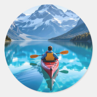 Sticker Rond  Kayaking in Mountains  Beautiful Nature
