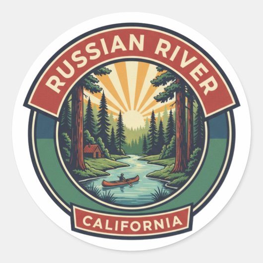 Sticker Rond Kayaking in Russian River California Travel (Devant)