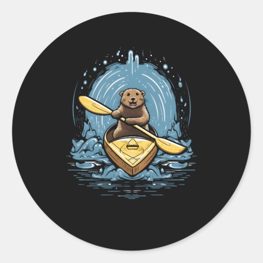 Sticker Rond Kayaking River Otter Kayaker Kayak Canoë-kayak (Devant)