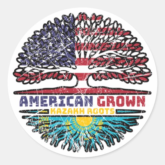 Sticker Rond Kazakh American Tree Roots (Devant)