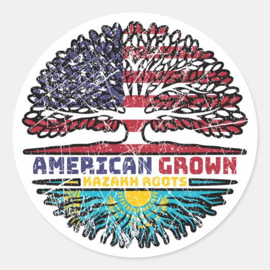Sticker Rond Kazakh American Tree Roots (Devant)