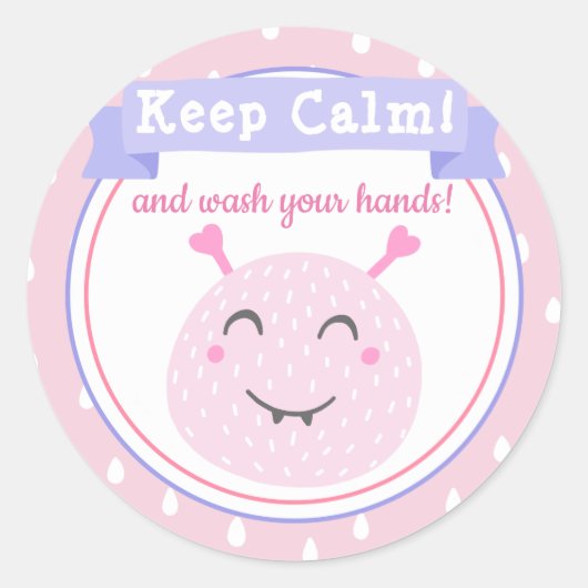 Sticker Rond Keep Calm and wash your hands! Stop Corona Virus (Devant)