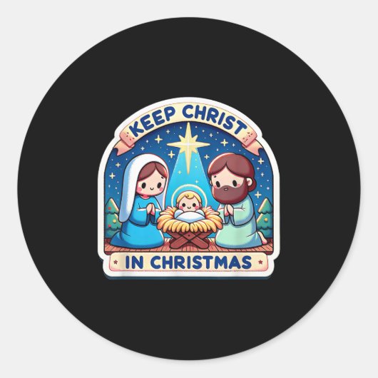 Sticker Rond Keep Christ In Christmas Nativity Scene Manger Jes (Devant)
