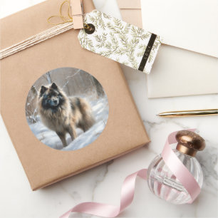 Sticker Rond Keeshond Qu'Il Neige Noël