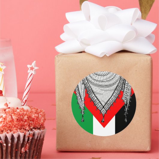 Sticker Rond Keffiyeh Écharpe palestinienne tissu traditionnel (Fête)