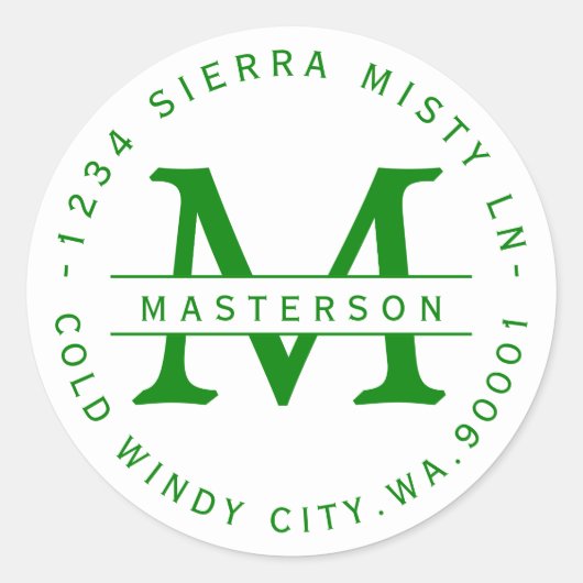 Sticker Rond Kelley Green Monogram Circle Adresse de retour (Devant)