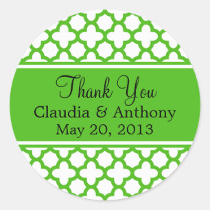 Sticker Rond Kelly Green Quatrefoil Motif Merci Mariage
