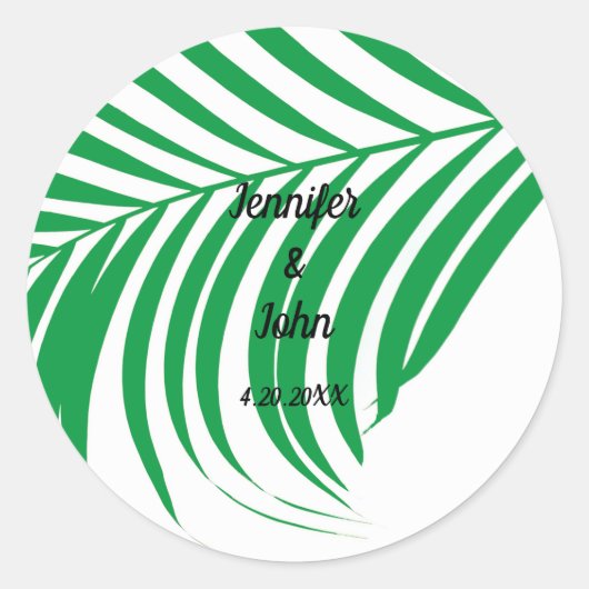 Sticker Rond Kelly Green Tropical Palm Tree Leaf Mariage mignon (Devant)