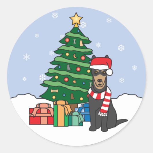 Sticker Rond Kelpie et sapin de Noël australiens (Devant)