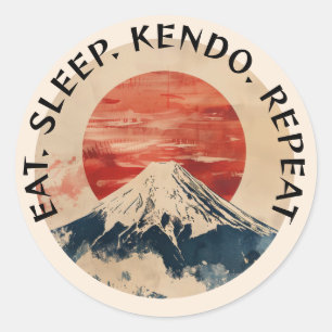 Sticker Rond Kendo Manger Le Sommeil Répéter Le Mont Fuji