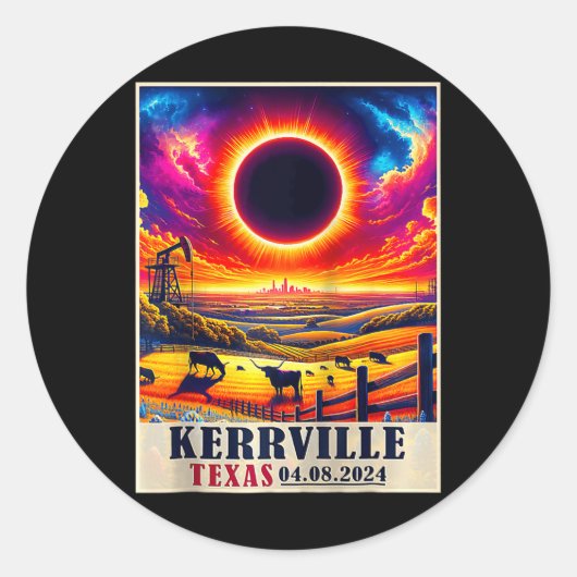 Sticker Rond Kerrville Texas Total Solar Eclipse 2024 Totatique (Devant)