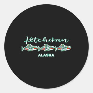 Sticker Rond Ketchikan capitale de la pêche au saumon d'art aut