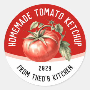 Sticker Rond Ketchup de tomate maison modifiable avec tomate ro
