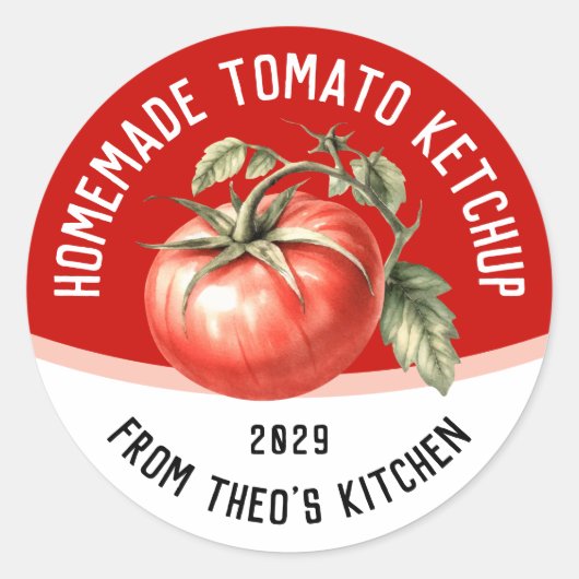 Sticker Rond Ketchup de tomate maison modifiable avec tomate ro (Devant)