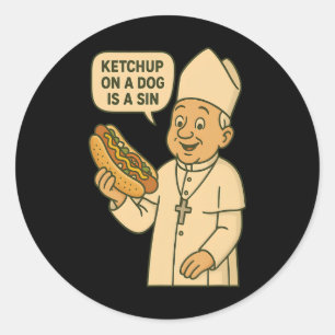 Sticker Rond Ketchup Sur Un Chien Est Un Chien Chaud De Chicago
