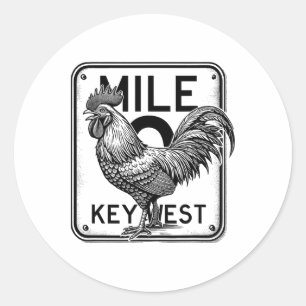 Sticker Rond Key West Floride Poulet Rétro Mile 0 Coq Mile