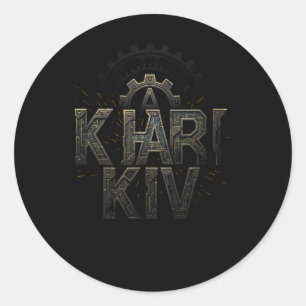 Sticker Rond Kharkiv Ukraine Circuit Tech de style Urne Ville