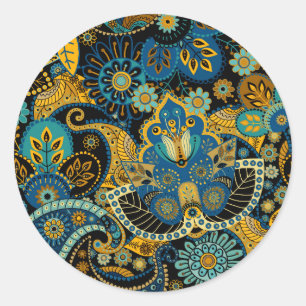 Sticker Rond Khokhloma bleu