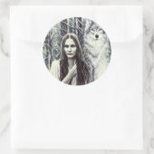 Sticker Rond Kickapoo Indian Brujah White Wolf art original (Sac)