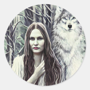 Sticker Rond Kickapoo Indian Brujah White Wolf art original