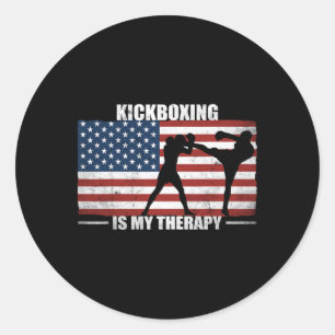 Sticker Rond Kickboxer Drapeau Américain Vintage Us Kickboxing
