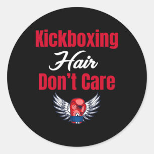 Sticker Rond Kickboxing Cheveux S'en Fout Drôle Arts Martiaux J