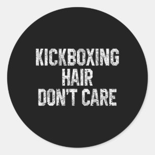 Sticker Rond Kickboxing Cheveux S'en Fout Drôle Kickboxeur Arts