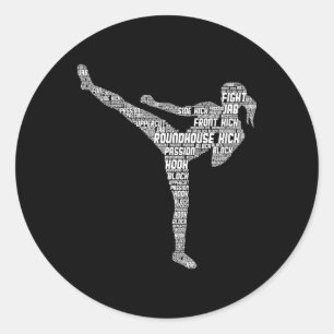 Sticker Rond Kickboxing Kickboxer Taekwondo Karaté Filles Femme