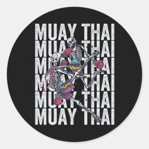 Sticker Rond Kickboxing thaïlandais, squelettes de Muay Thai, M