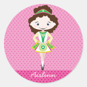 Sticker Rond KIDLETS danseuse irish dansant cheveux brun