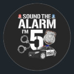 Sticker Rond Kids 5 Year Old Police Birthday Officier Cop Car 5<br><div class="desc">Enfants 5 ans Police Anniversaire Officier Cop Car 5e Cadeau Pour Garçon</div>