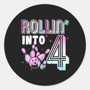 Sticker Rond Kids Bowler Rollin’ Into 4 Bowling 4th Birthday Ki