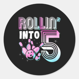 Sticker Rond Kids Bowler Rollin’ Into 5 Bowling 5Anniversaire K