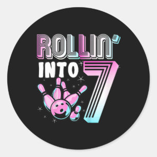 Sticker Rond Kids Bowler Rollin’ Into 7 Bowling 7e anniversaire