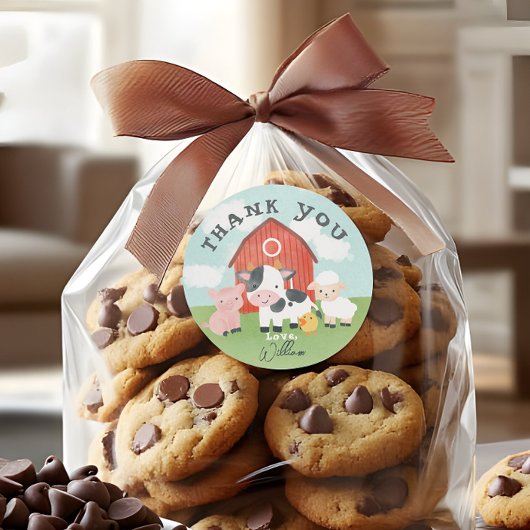 Sticker Rond Kids Cute Farm Animal Barnyard Birthday Favor