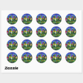 Sticker Rond Kids Flying Kites Folk Art (Feuille)