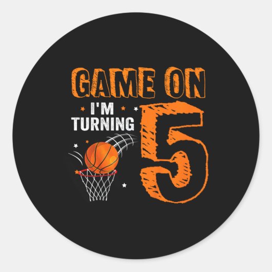 Sticker Rond Kids Game On I'm Turning 5 Basketball 5e Anniversa (Devant)