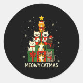 Sticker Rond Kids Men Women Meowy Catmas Funny Christmas Cats C (Devant)
