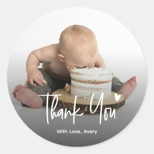 Sticker Rond Kids Personalized Photo Thank You Custom (Devant)