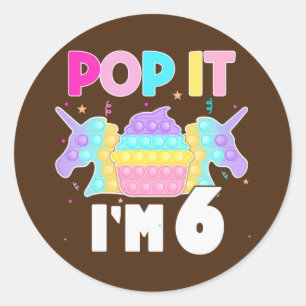 Sticker Rond Kids Pop It I'm 6 Years Old Boy Girl 6th Birthday