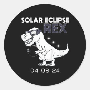 Sticker Rond Kids Solar Eclipse T Rex 04.08.2024 Dino Fun Toddl