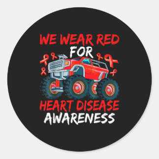 Sticker Rond Kids Truck We Wear Red For Heart Disease Ribbon Aw
