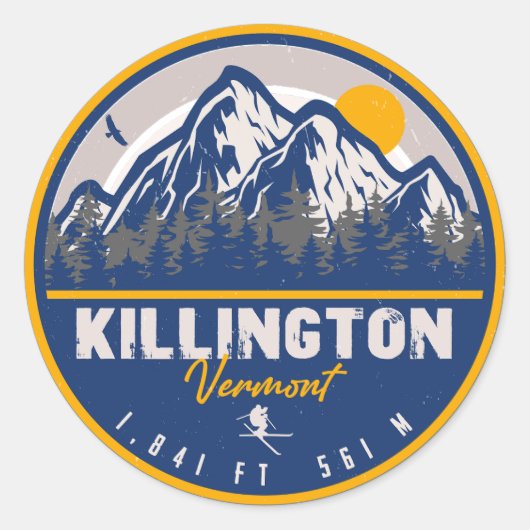 Sticker Rond Killington Vermont Retro Sunset Ski Souvenirs (Devant)